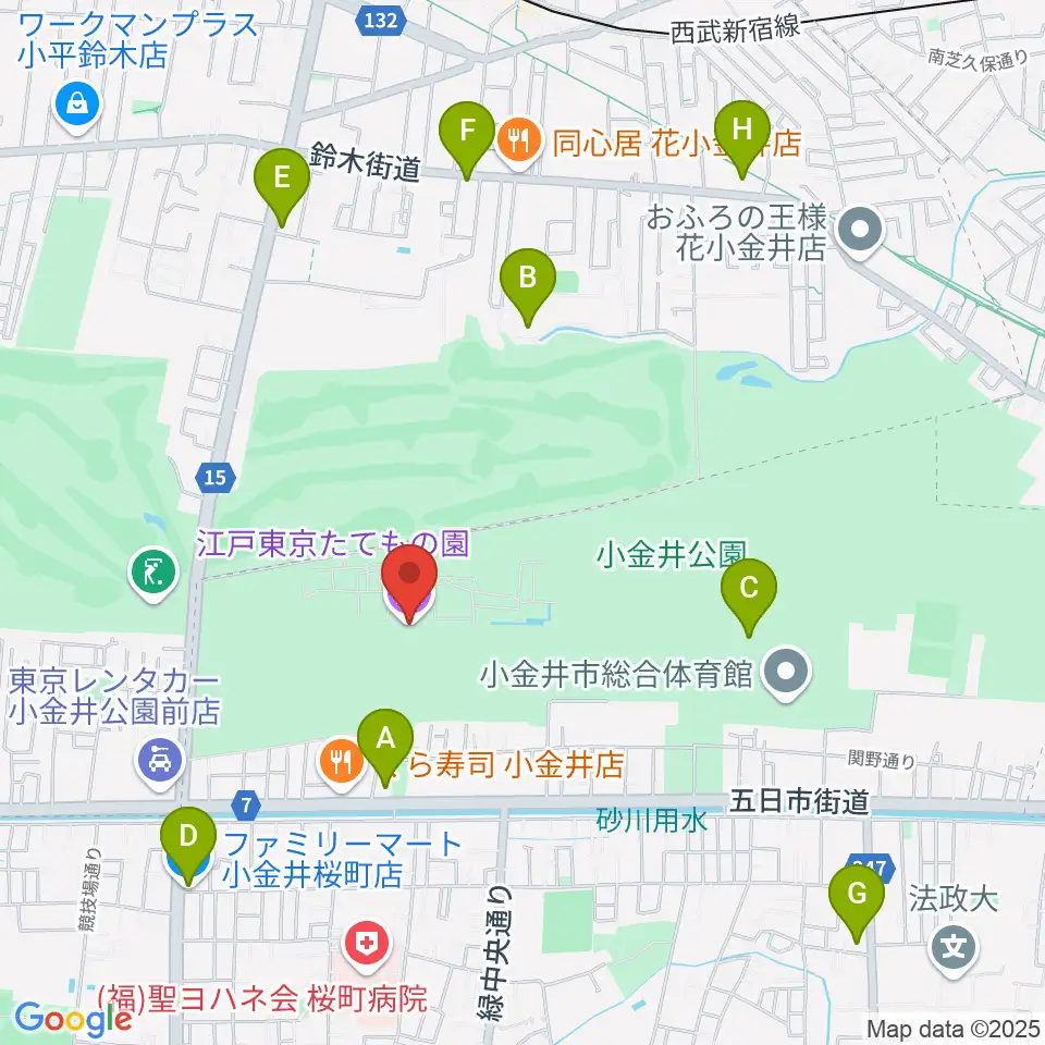 江戸東京たてもの園周辺のコンビニエンスストア一覧地図