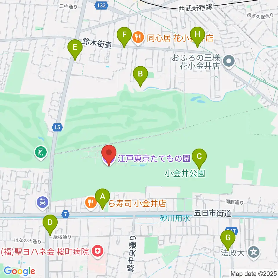 江戸東京たてもの園周辺のコンビニエンスストア一覧地図