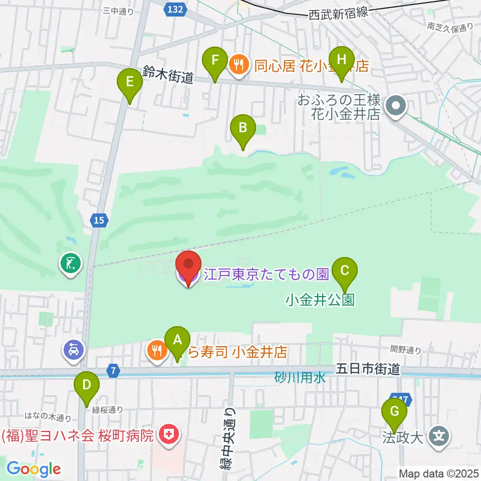 江戸東京たてもの園周辺のコンビニエンスストア一覧地図