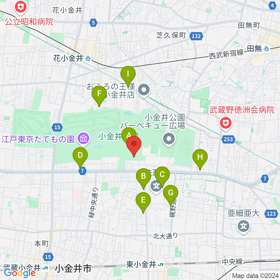 小金井市総合体育館周辺のコンビニエンスストア一覧地図