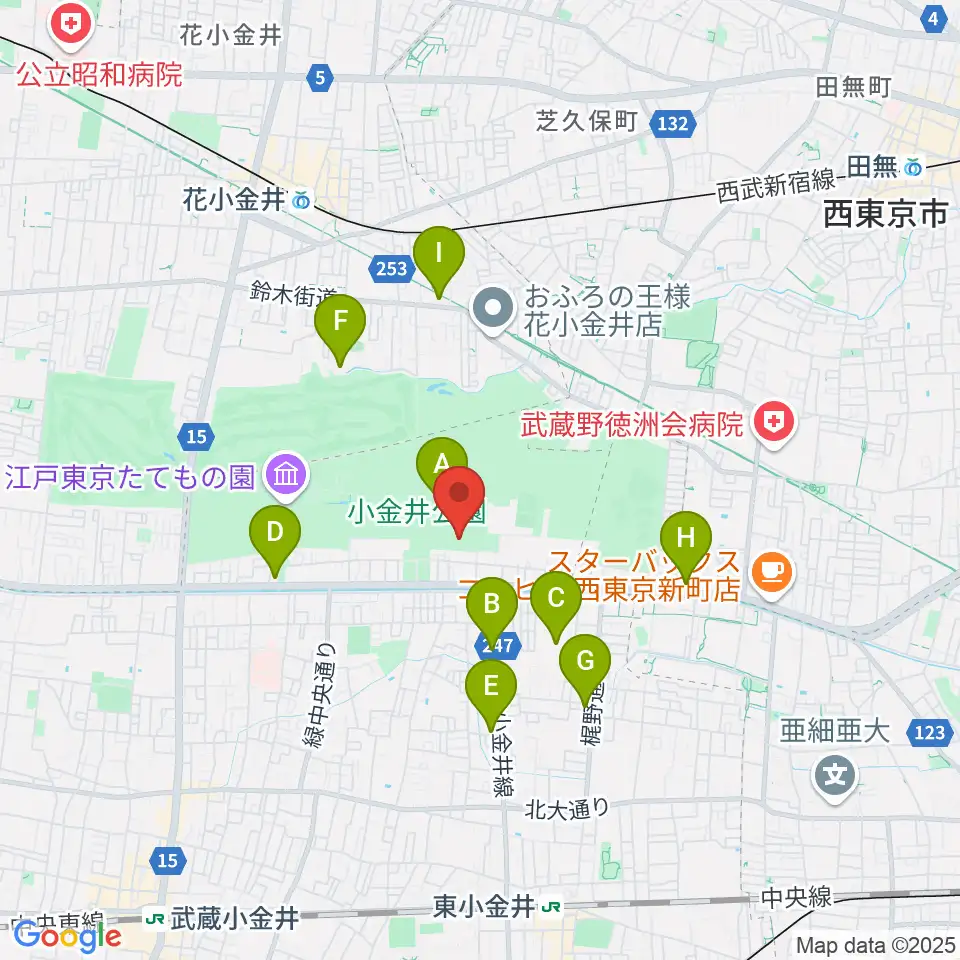 小金井市総合体育館周辺のコンビニエンスストア一覧地図