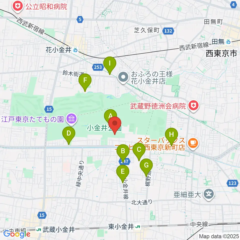 小金井市総合体育館周辺のコンビニエンスストア一覧地図