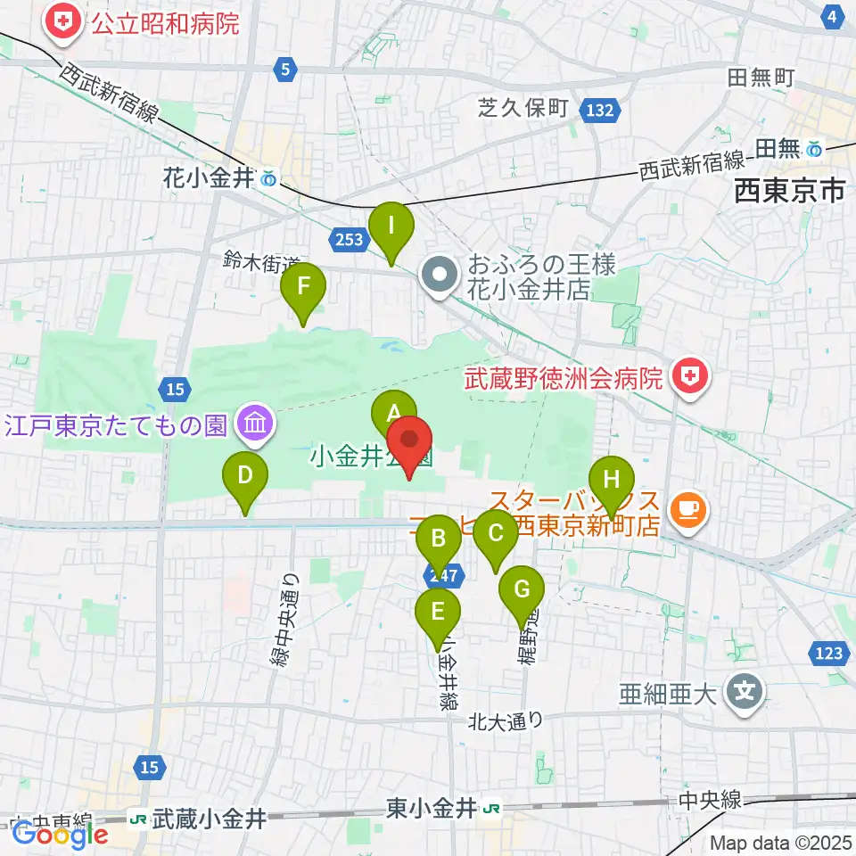 小金井市総合体育館周辺のコンビニエンスストア一覧地図