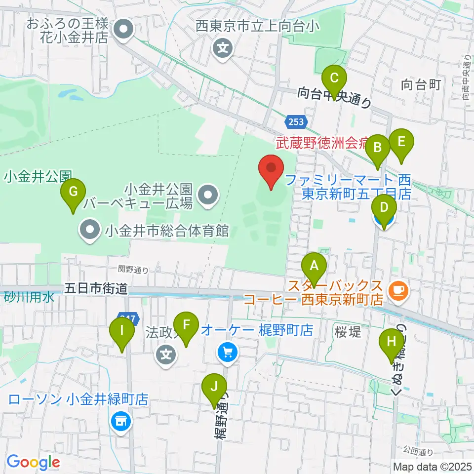 小金井公園野球場周辺のコンビニエンスストア一覧地図