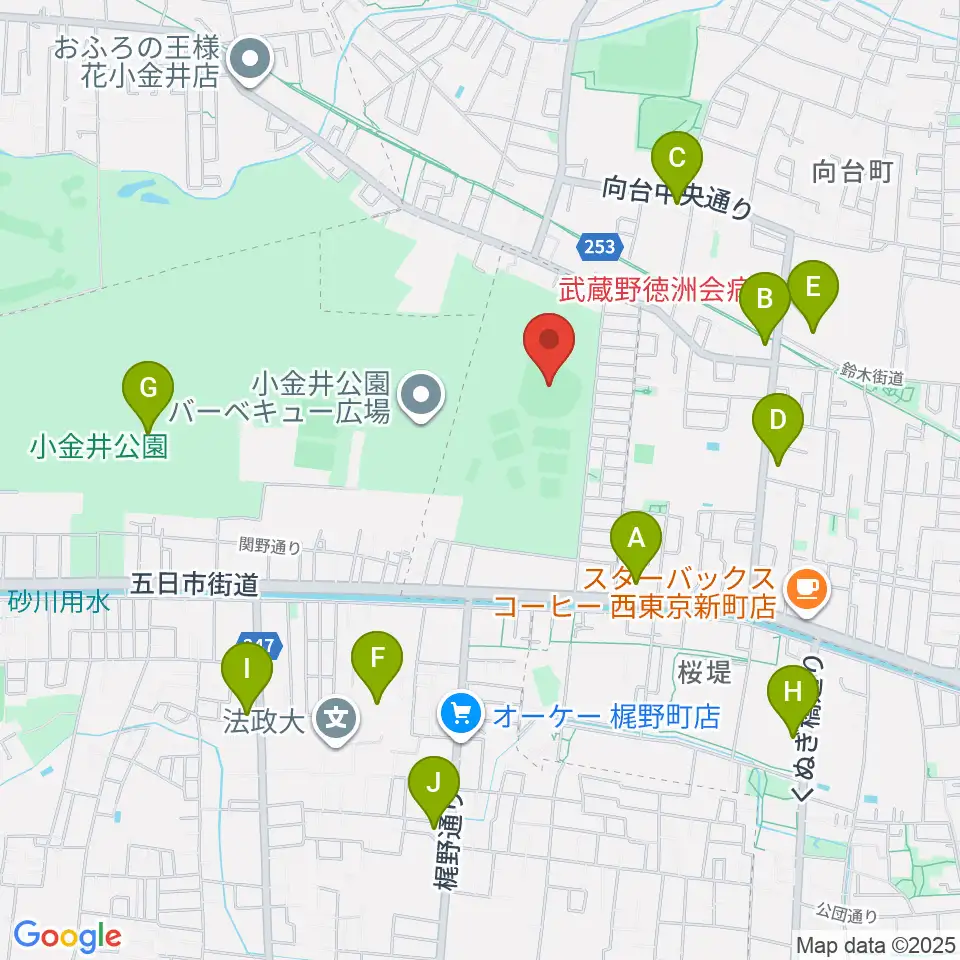 小金井公園野球場周辺のコンビニエンスストア一覧地図