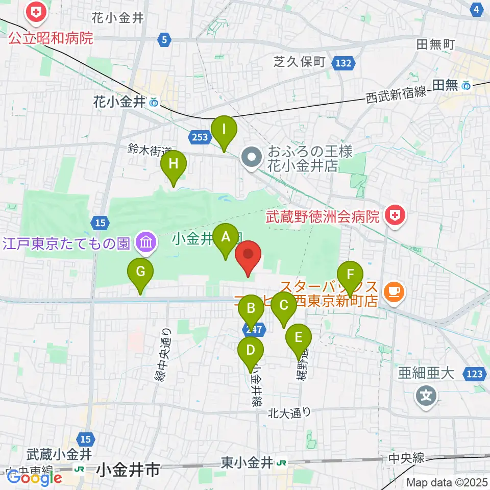 小金井公園弓道場周辺のコンビニエンスストア一覧地図