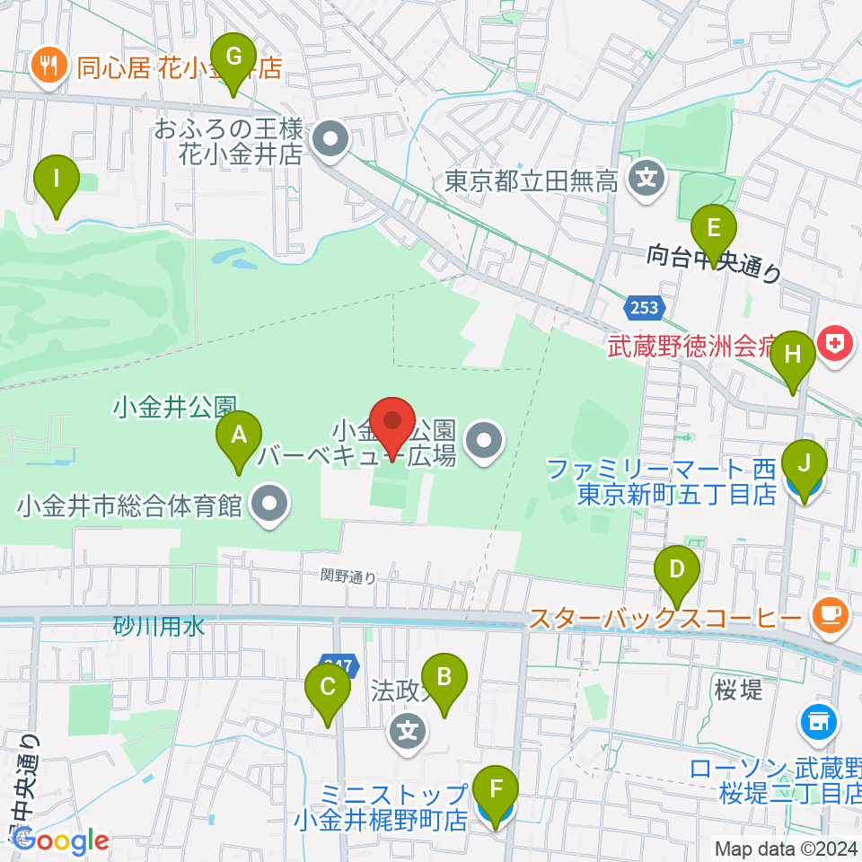 小金井公園多目的運動広場周辺のコンビニエンスストア一覧地図