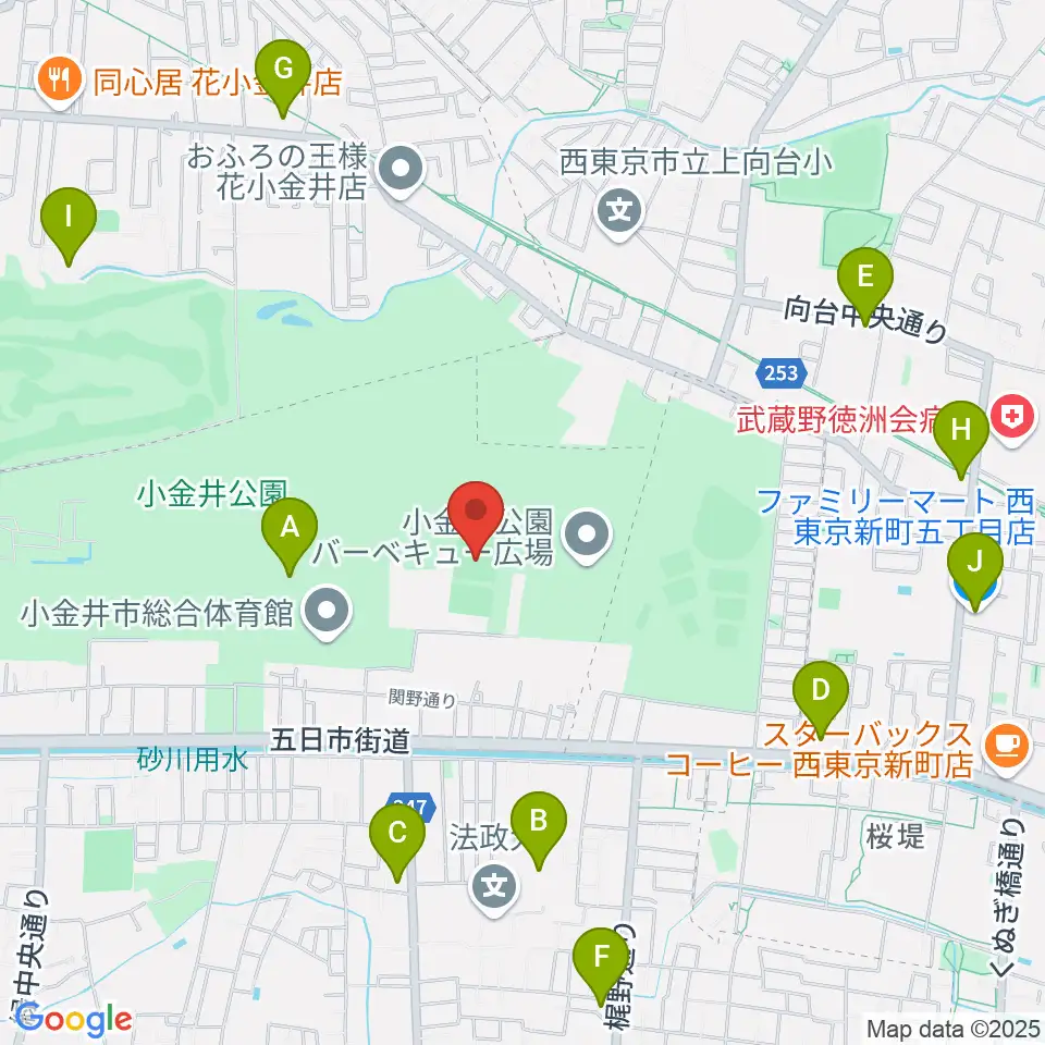 小金井公園多目的運動広場周辺のコンビニエンスストア一覧地図