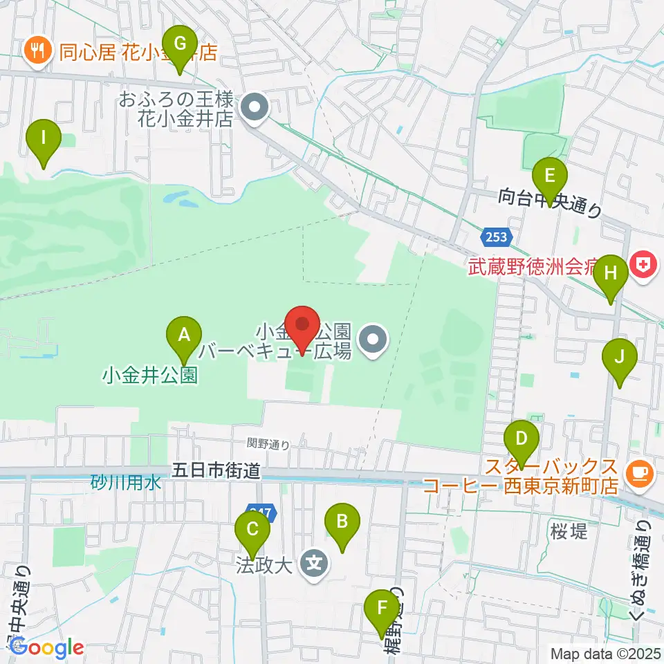 小金井公園多目的運動広場周辺のコンビニエンスストア一覧地図