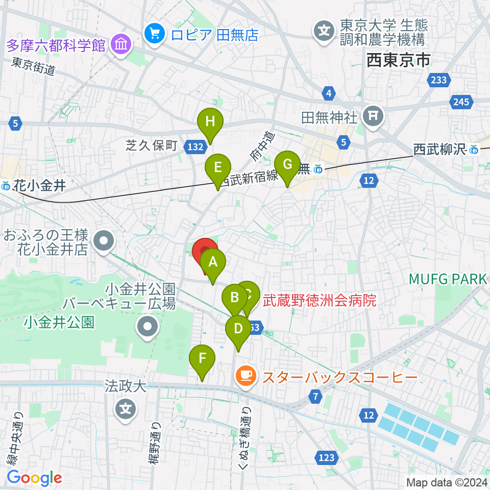 西東京市総合体育館周辺のコンビニエンスストア一覧地図