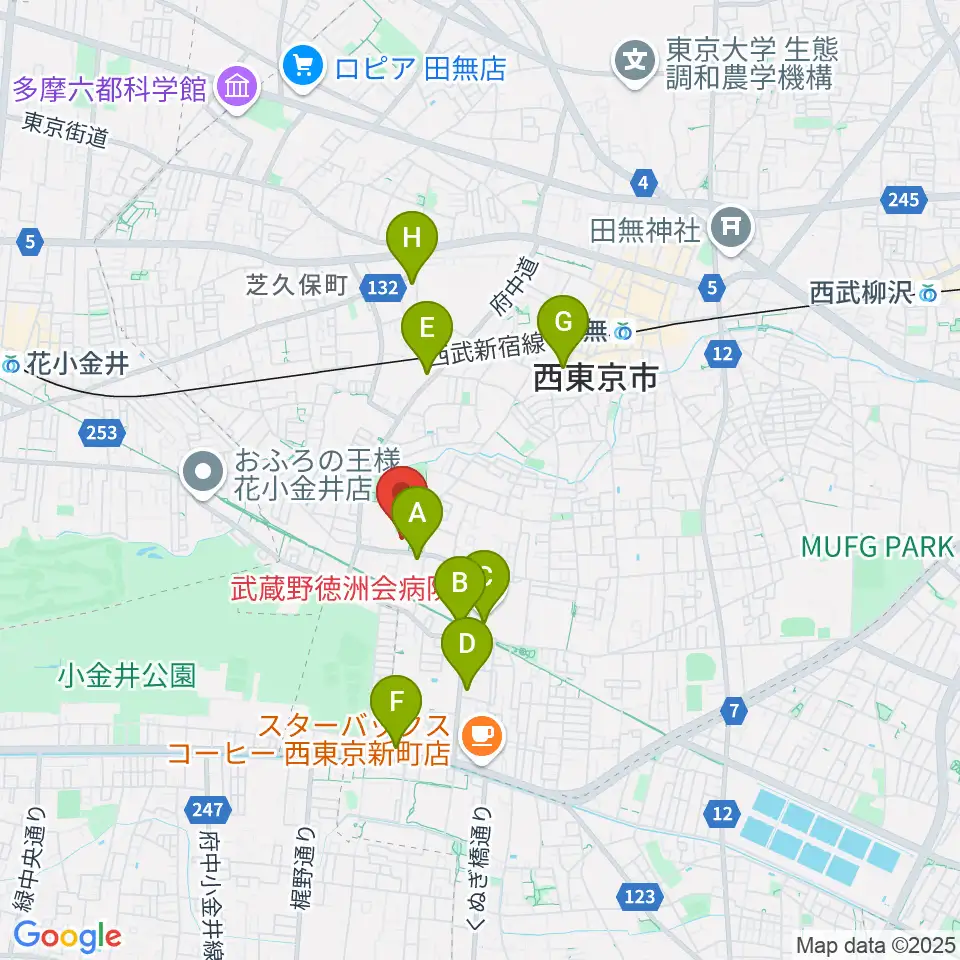 西東京市総合体育館周辺のコンビニエンスストア一覧地図