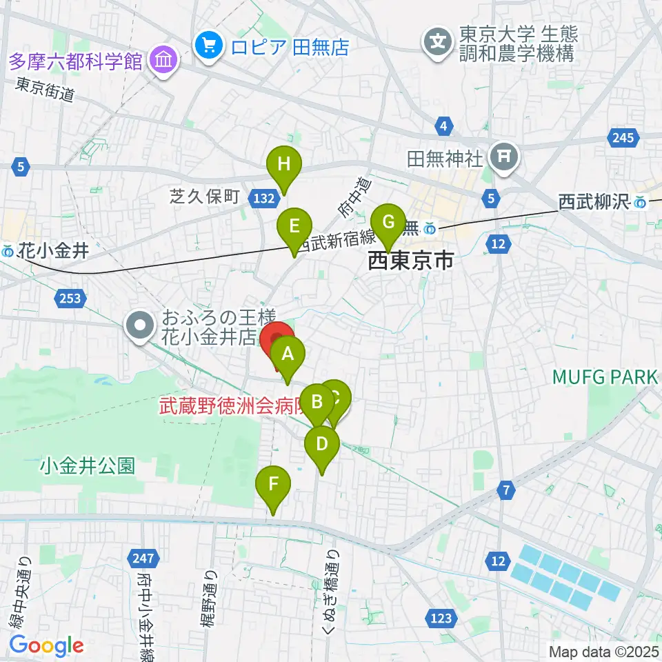 西東京市総合体育館周辺のコンビニエンスストア一覧地図