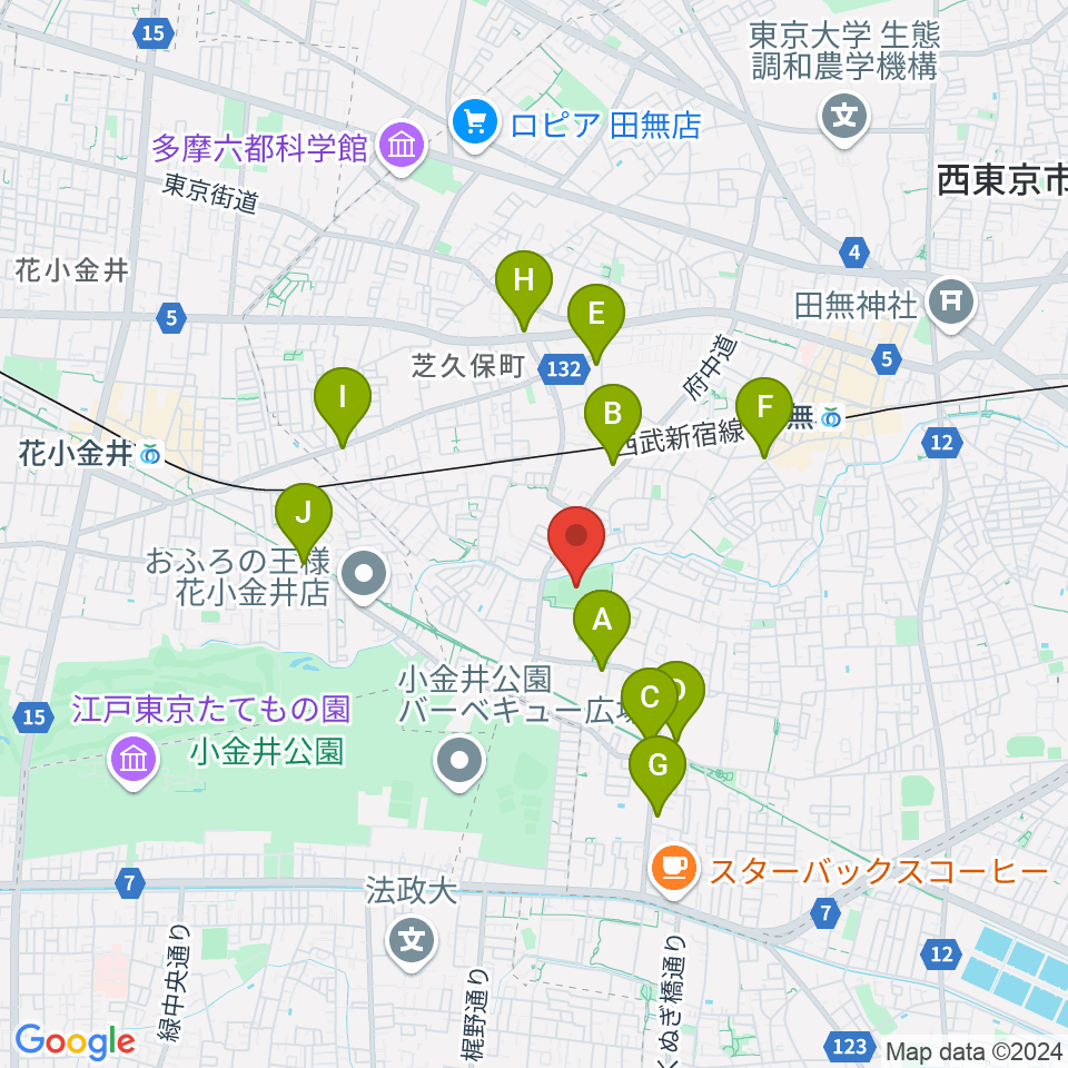 西東京市向台運動場周辺のコンビニエンスストア一覧地図