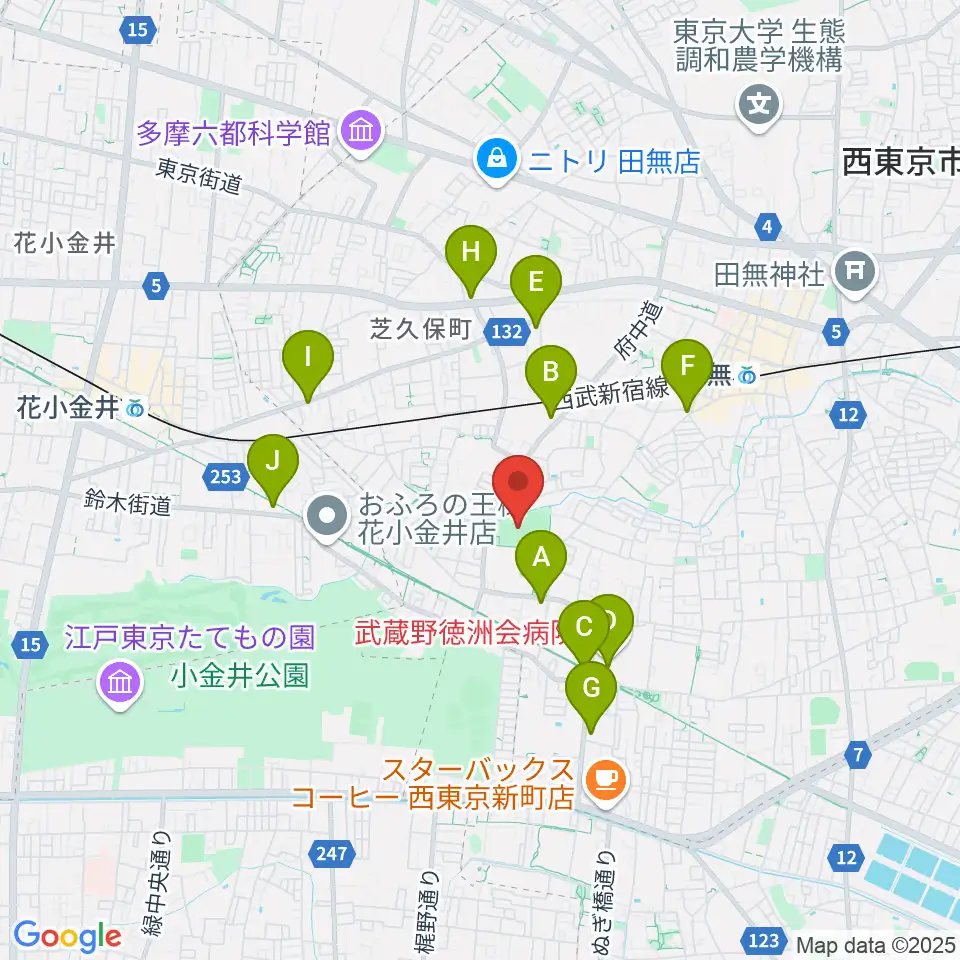 西東京市向台運動場周辺のコンビニエンスストア一覧地図