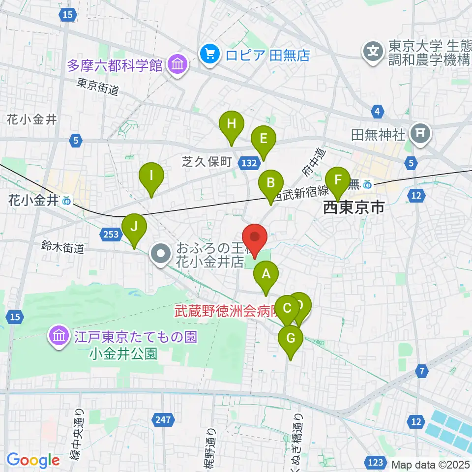 西東京市向台運動場周辺のコンビニエンスストア一覧地図