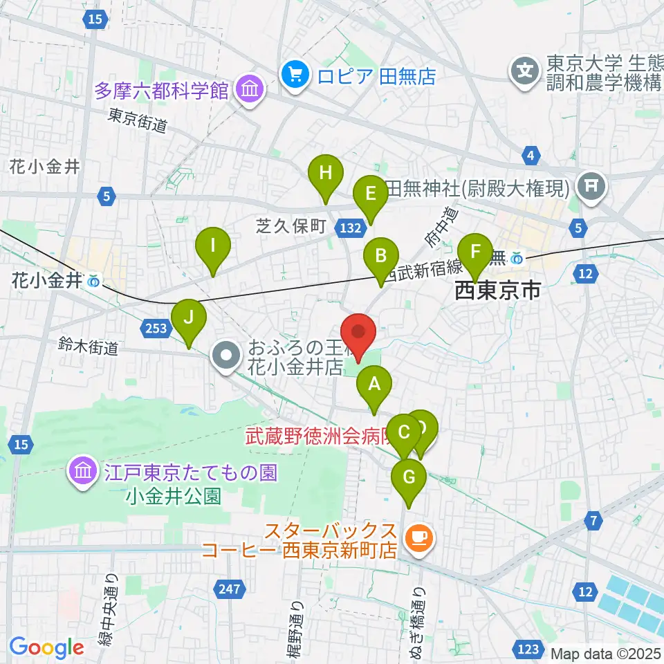 西東京市向台運動場周辺のコンビニエンスストア一覧地図