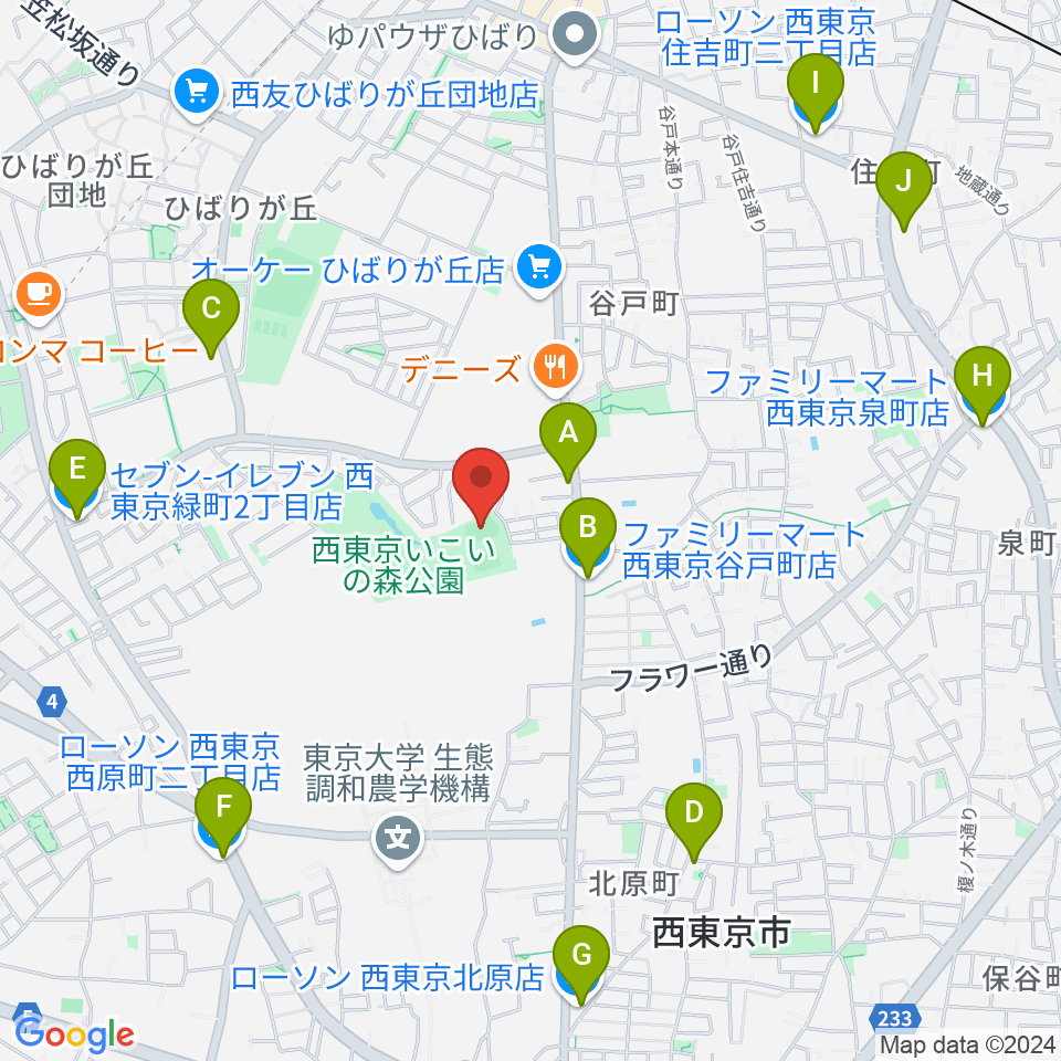 西東京いこいの森公園ボール広場周辺のコンビニエンスストア一覧地図