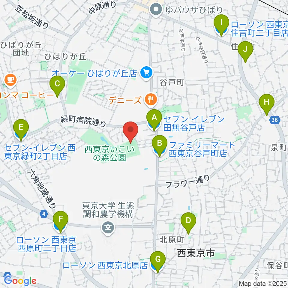 西東京いこいの森公園ボール広場周辺のコンビニエンスストア一覧地図