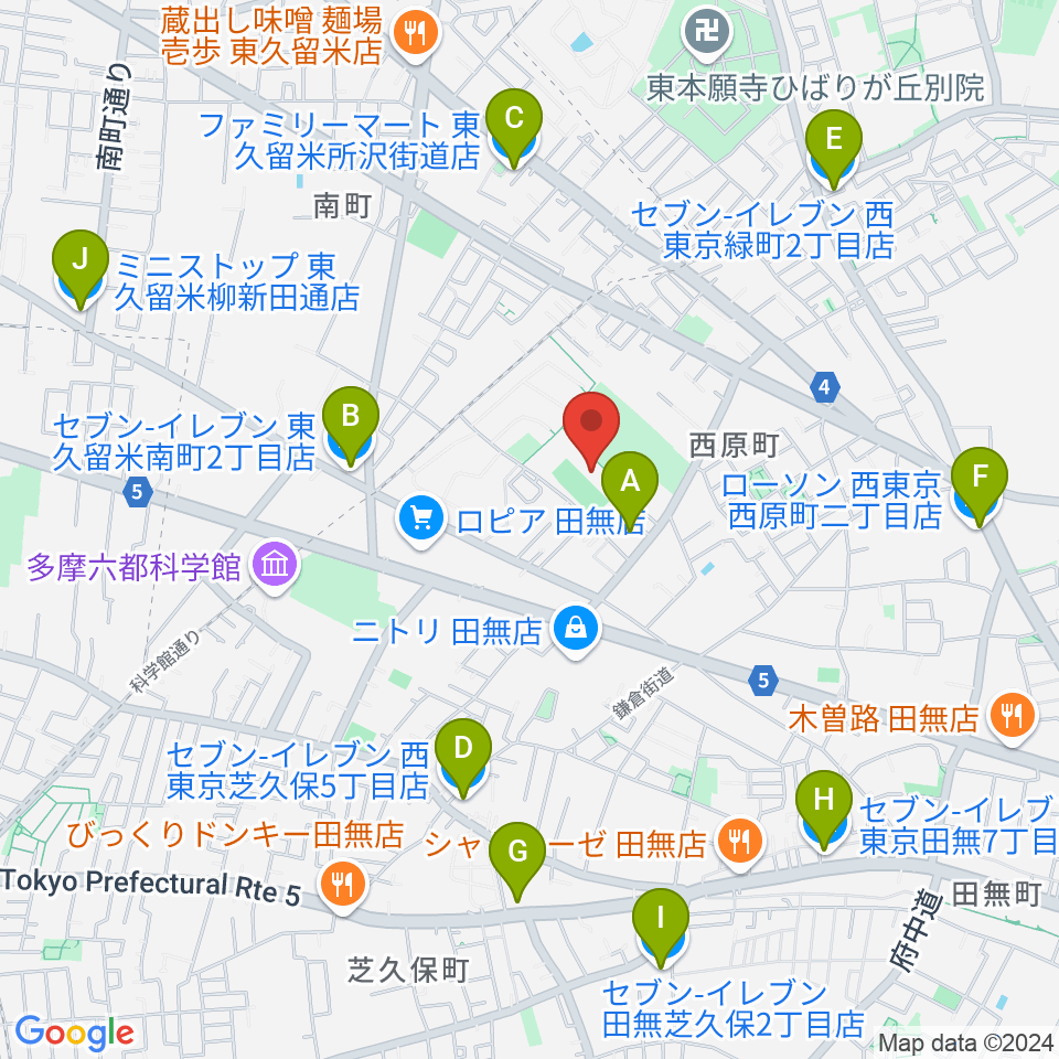 西東京市郷土資料室周辺のコンビニエンスストア一覧地図