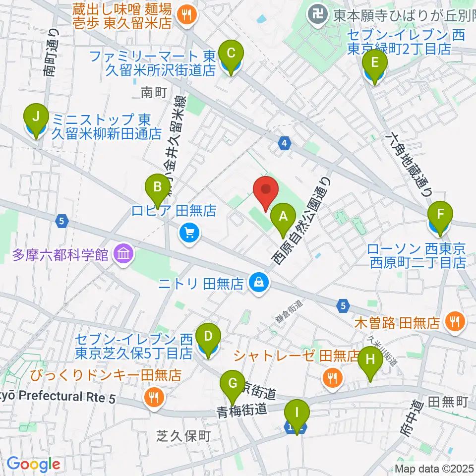 西東京市郷土資料室周辺のコンビニエンスストア一覧地図