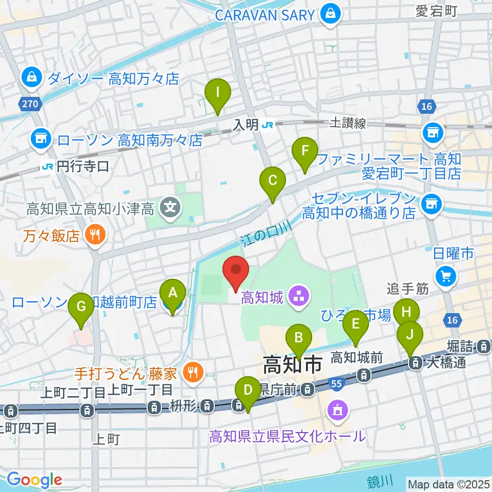 高知県立武道館周辺のコンビニエンスストア一覧地図