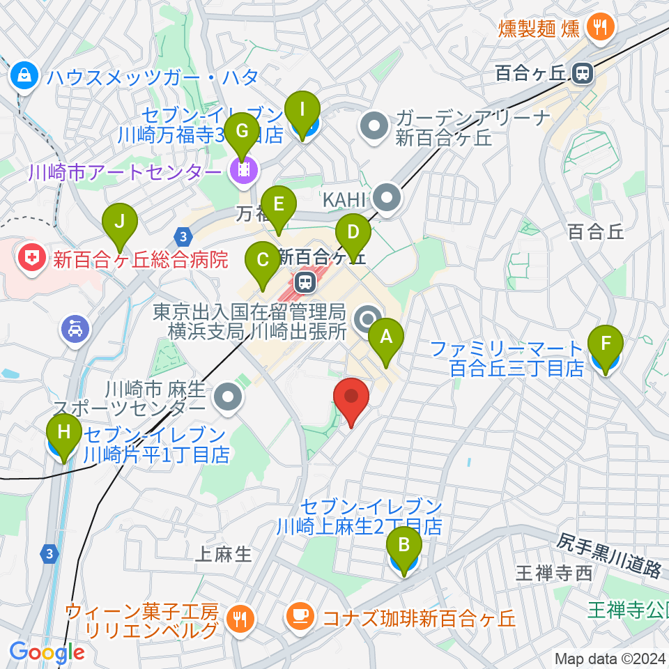 しんゆりBASE周辺のコンビニエンスストア一覧地図