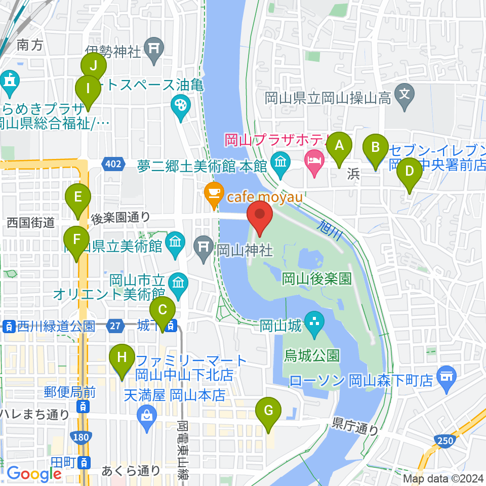 岡山県立博物館周辺のコンビニエンスストア一覧地図