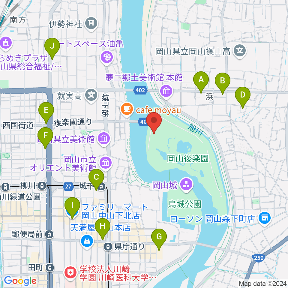 岡山県立博物館周辺のコンビニエンスストア一覧地図