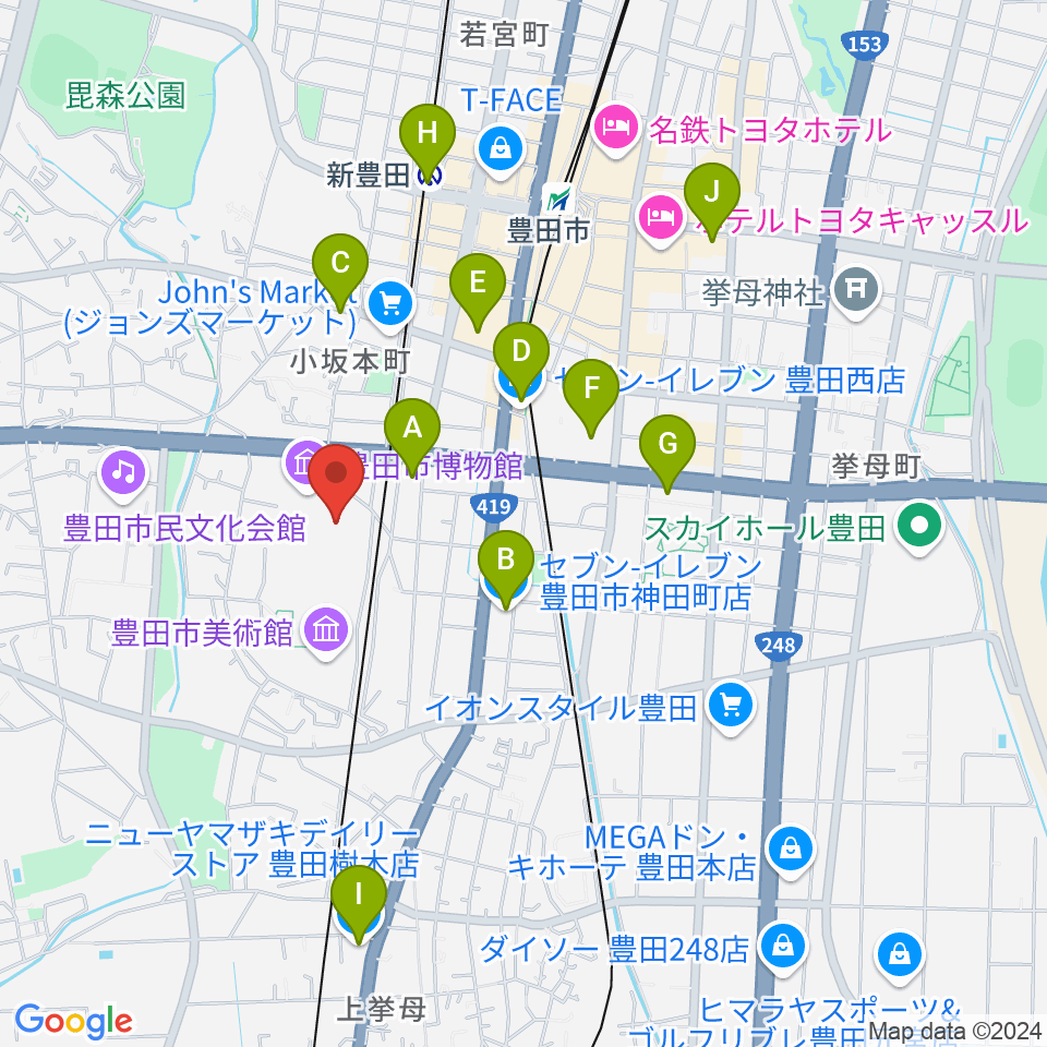 豊田市博物館周辺のコンビニエンスストア一覧地図