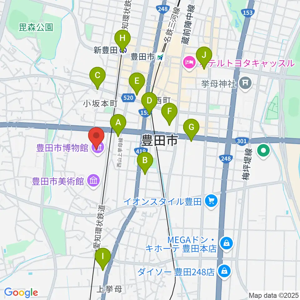 豊田市博物館周辺のコンビニエンスストア一覧地図