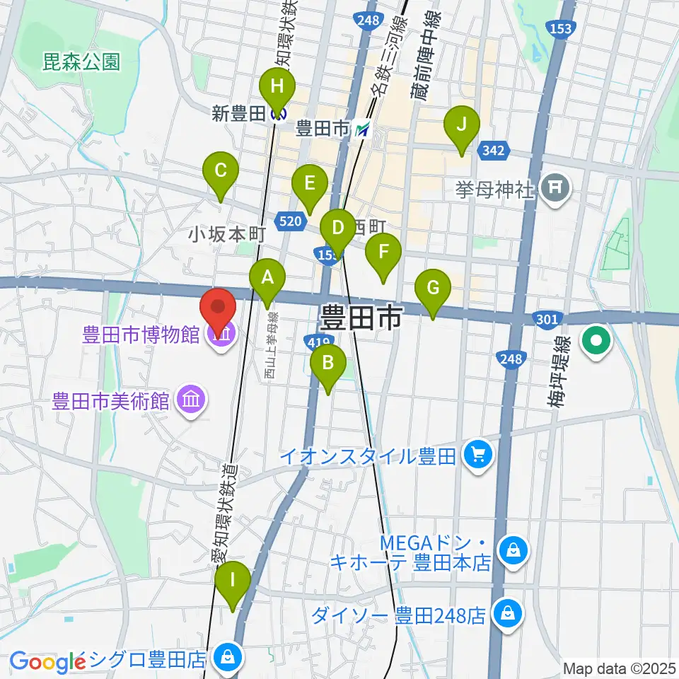 豊田市博物館周辺のコンビニエンスストア一覧地図
