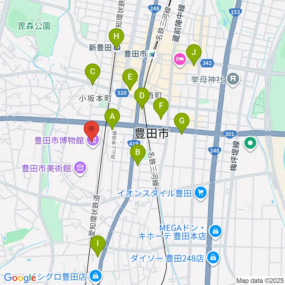豊田市博物館周辺のコンビニエンスストア一覧地図