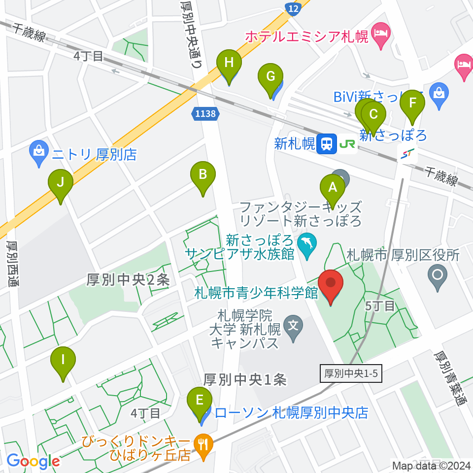 札幌市青少年科学館周辺のコンビニエンスストア一覧地図