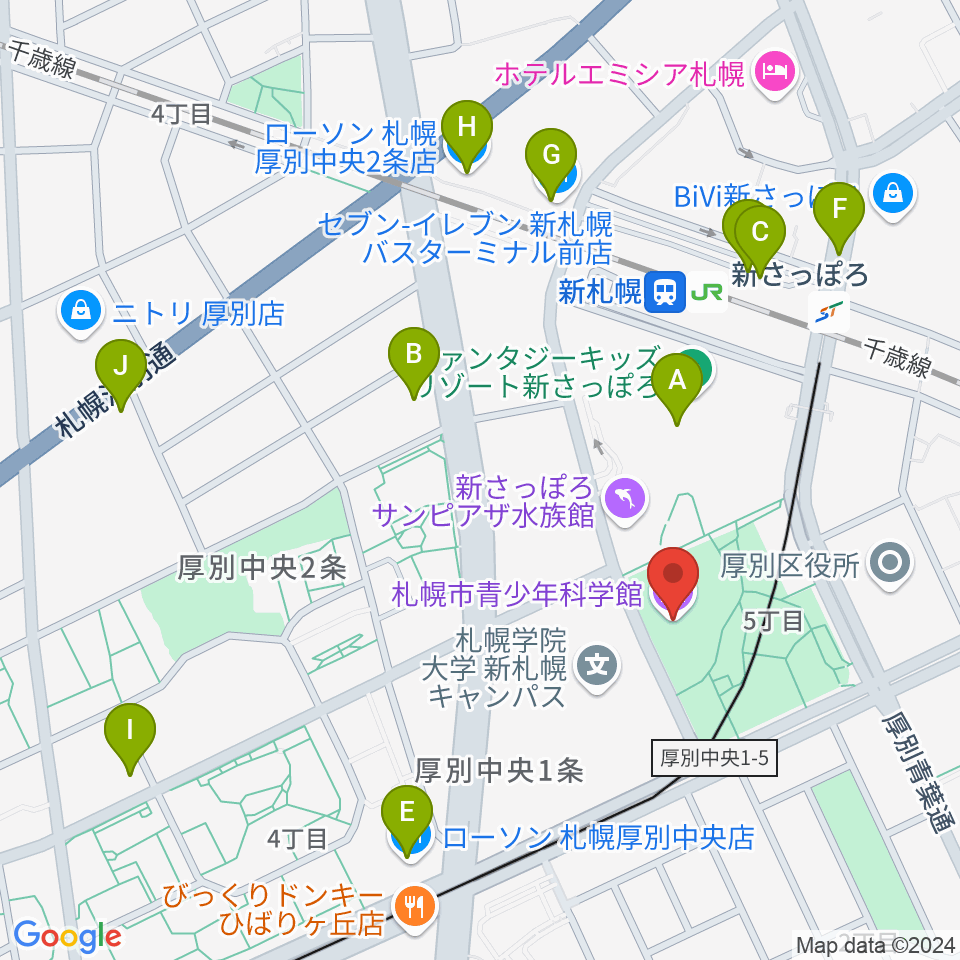 札幌市青少年科学館周辺のコンビニエンスストア一覧地図