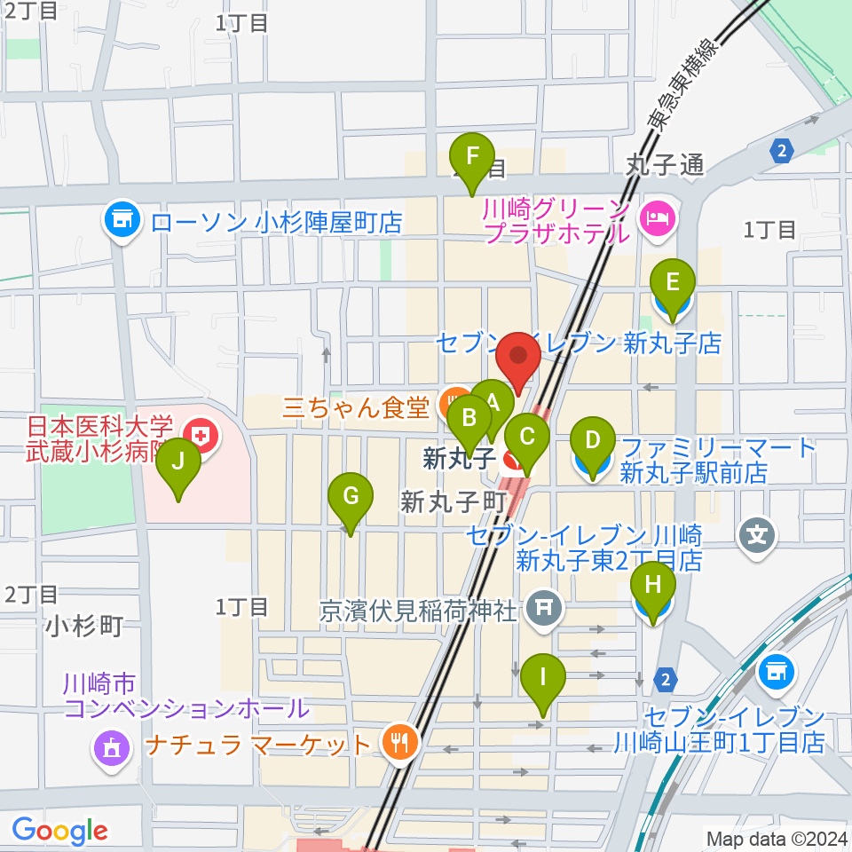 スタジオミュジック 新丸子店周辺のコンビニエンスストア一覧地図