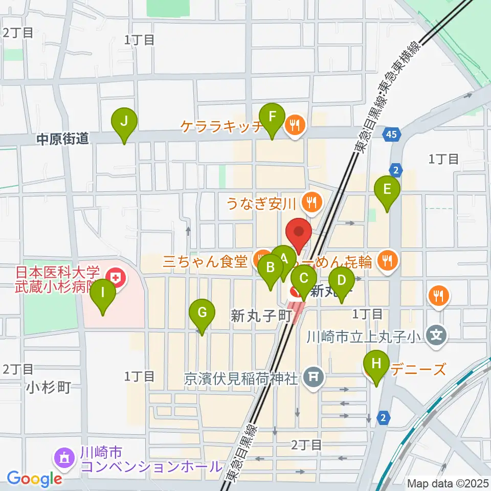 スタジオミュジック 新丸子店周辺のコンビニエンスストア一覧地図