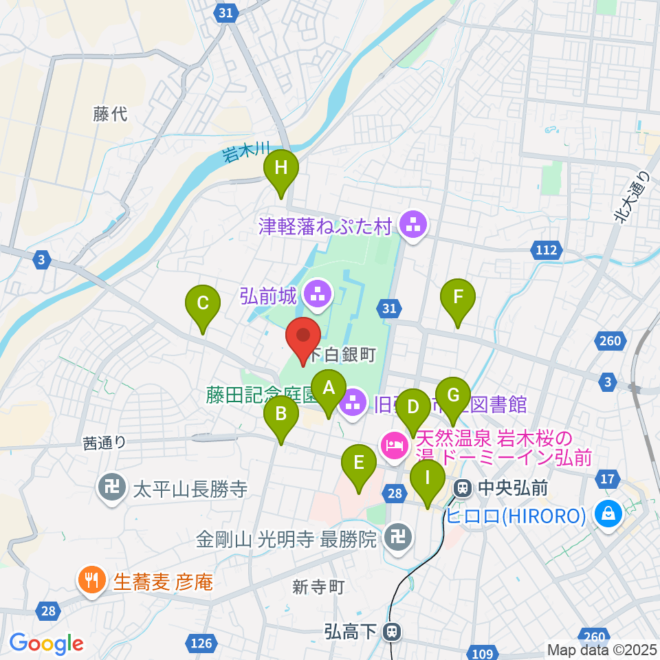 弘前市立博物館周辺のコンビニエンスストア一覧地図