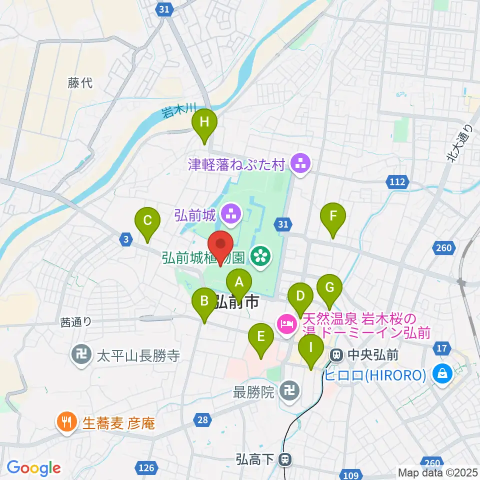 弘前市立博物館周辺のコンビニエンスストア一覧地図