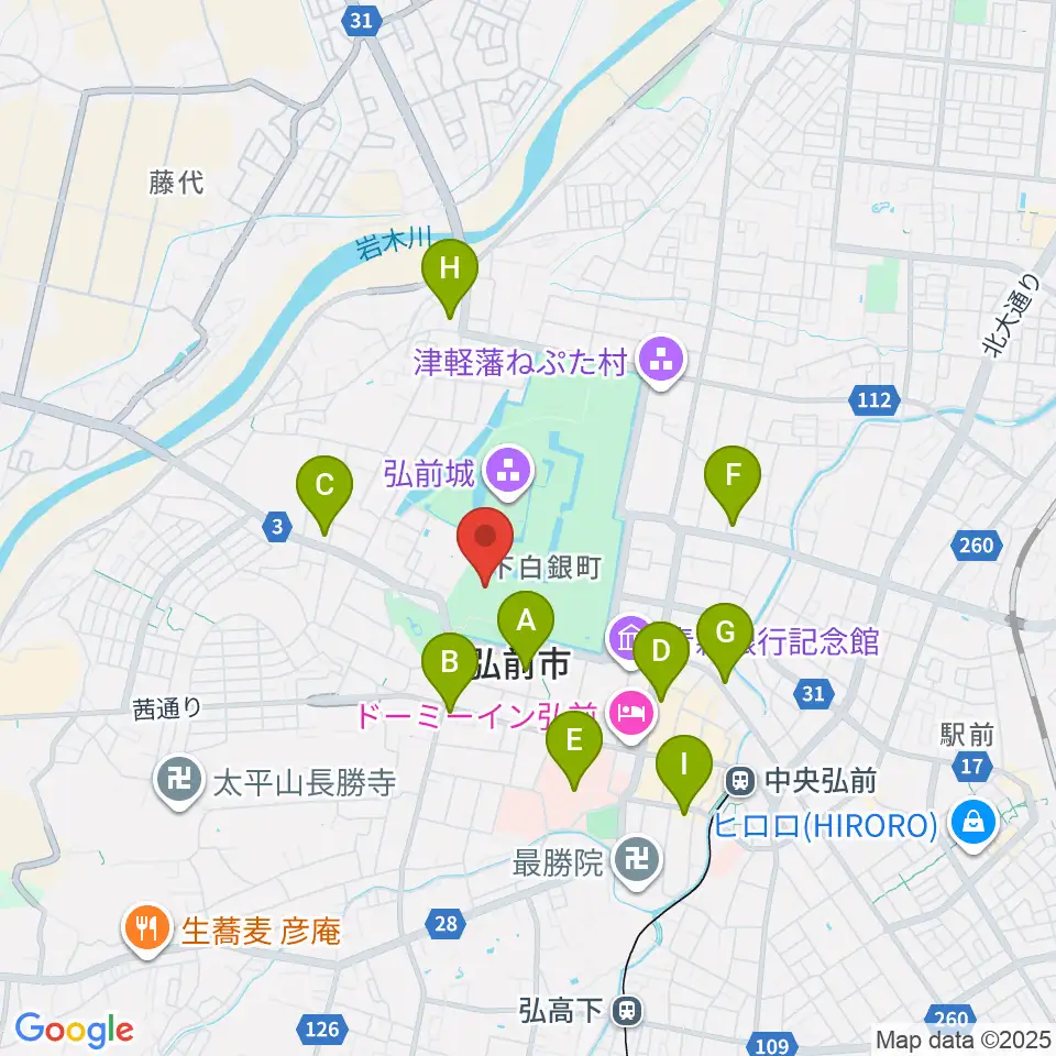 弘前市立博物館周辺のコンビニエンスストア一覧地図