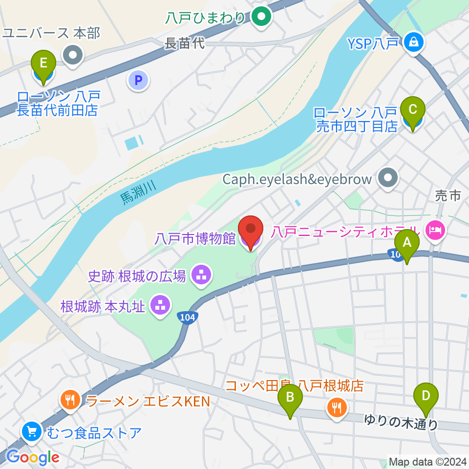 八戸市博物館周辺のコンビニエンスストア一覧地図