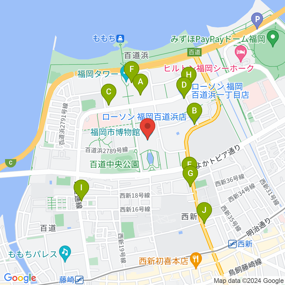 福岡市博物館周辺のコンビニエンスストア一覧地図