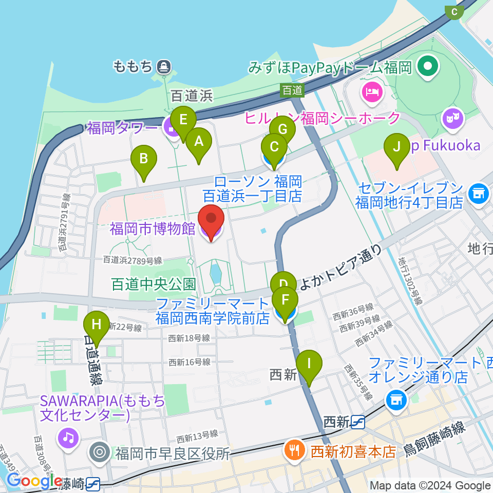 福岡市博物館周辺のコンビニエンスストア一覧地図