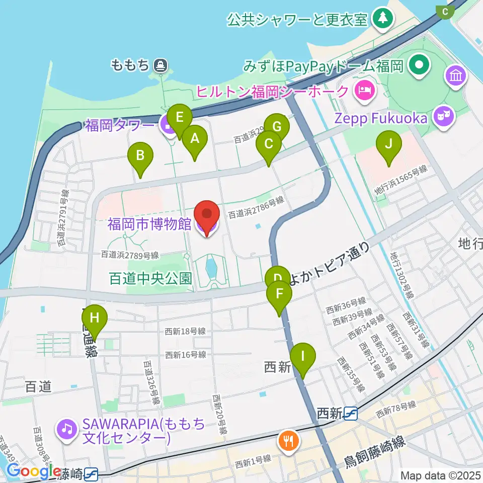 福岡市博物館周辺のコンビニエンスストア一覧地図