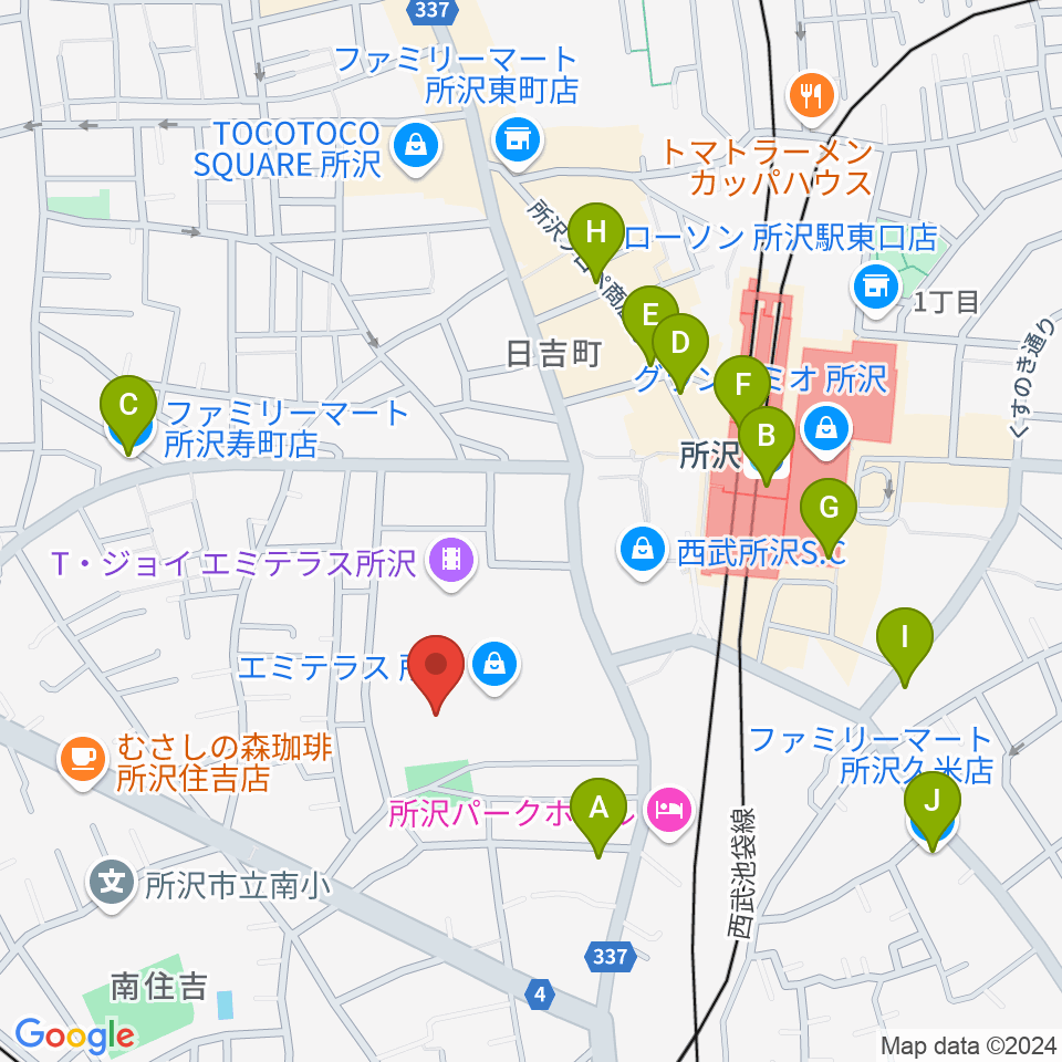 T・ジョイ エミテラス所沢周辺のコンビニエンスストア一覧地図