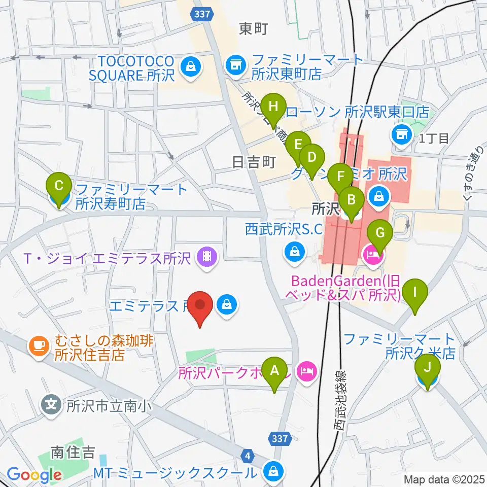 T・ジョイ エミテラス所沢周辺のコンビニエンスストア一覧地図