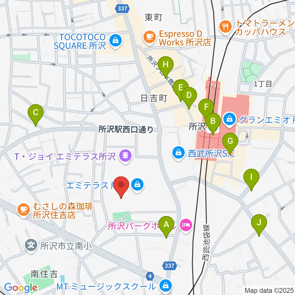 T・ジョイ エミテラス所沢周辺のコンビニエンスストア一覧地図