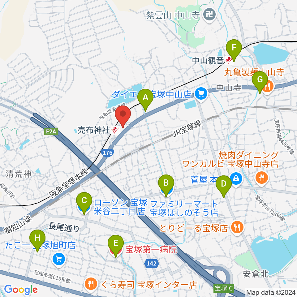 宝塚シネ・ピピア周辺のコンビニエンスストア一覧地図