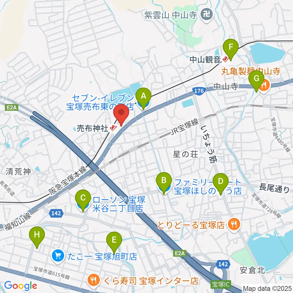 宝塚シネ・ピピア周辺のコンビニエンスストア一覧地図