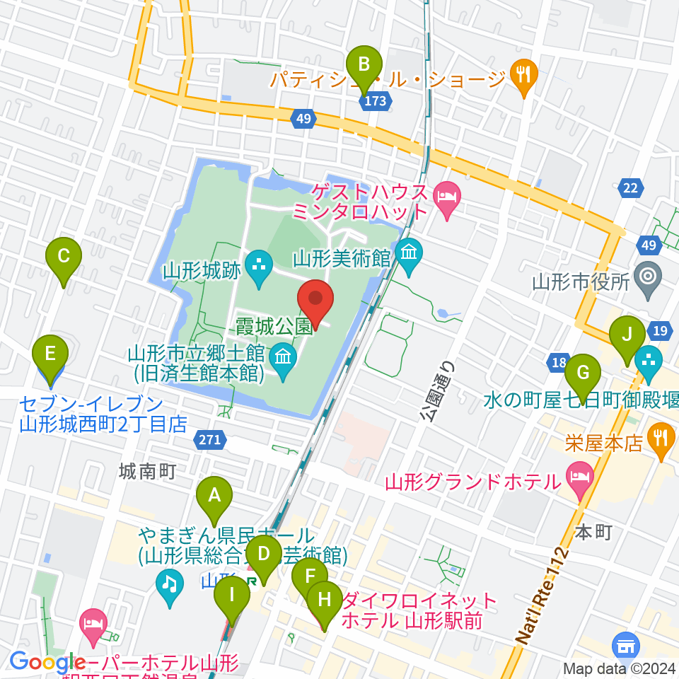 山形県立博物館周辺のコンビニエンスストア一覧地図