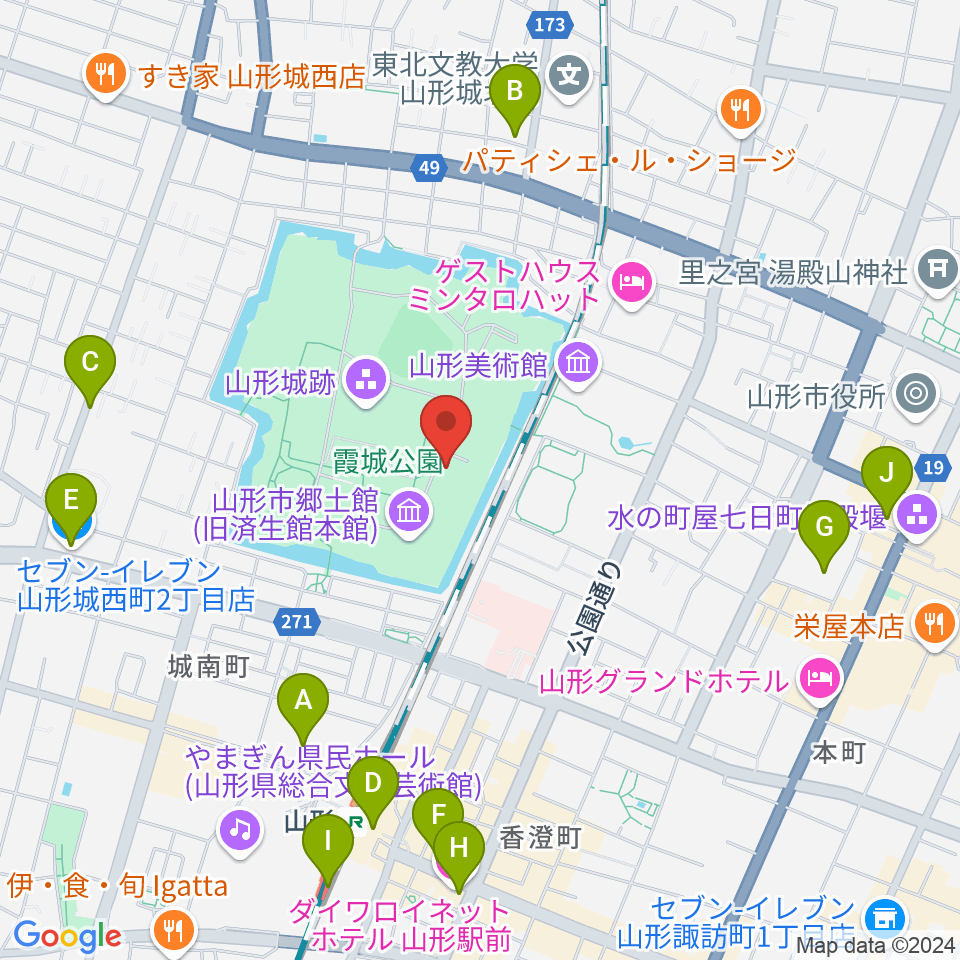 山形県立博物館周辺のコンビニエンスストア一覧地図